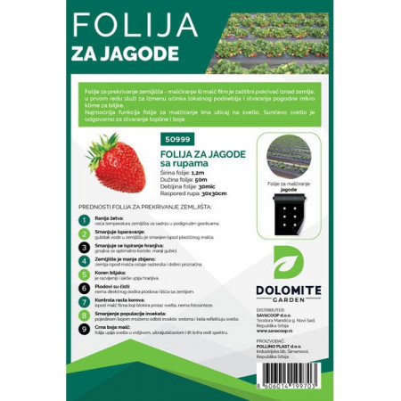 Malč folija za jagode 1,2m x 50m 30mic sa rupama 30x30 DOLOMITE