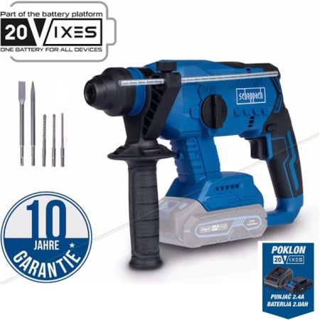 Akumulatorska udarna čekić bušilica SDS PLUS Brushless IXES Solo BC-RHD230-X+ set punjač 2.4A i baterija 2.0Ah Scheppach