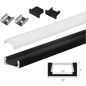 Set aluminijumski profil za LED trake 2m 15x6 mm crni PROSTO