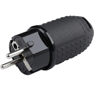 Gumeni šuko utikač IP44 16A 220-240V crni PROSTO