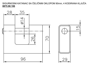 Katanac sigurnosni sa čeličnim oklopom 90mm BANE - Img 2