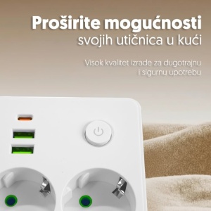 Strujni razdelnik sa dve utičnice i dva USB ulaza i jedan USB-C ulaz PROSTO - Img 3