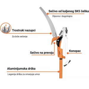 Makaze i testera za grane sa kanapom - teleskopska drška TRUPER - Img 4