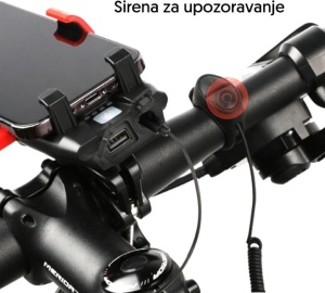 Punjiva LED lampa za bicikl sa sirenom i nosačem - Img 3