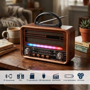 Prenosni retro RGB Bluetooth radio PROSTO - Img 3