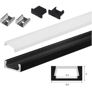 Set aluminijumski profil za LED trake 1m 15x6 mm crni PROSTO