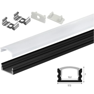 Set aluminijumski profil za LED trake 1m 17.5x7 mm crni PROSTO