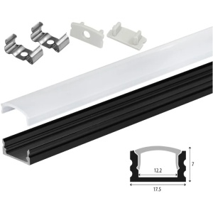 Set aluminijumski profil za LED trake 2m 17.5x7 mm crni PROSTO