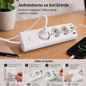 Produžni kabl sa 3 utičnice USB i USB-C priključcima beli PROSTO - Img 3