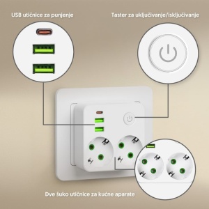 Strujni razdelnik sa dve utičnice i dva USB ulaza i jedan USB-C ulaz PROSTO - Img 2