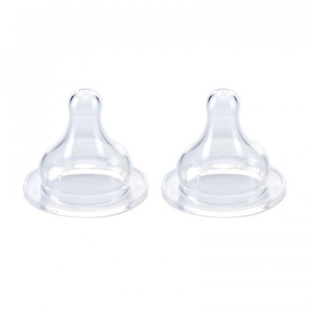 Set 2 tetine silicon pentru biberon cu gat larg debit variabil 0 - 18 LUNI