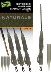 Montura Fox Edges Naturals Copper Core Power Grip Lead Clip Leaders, 75cm, 3buc/pac