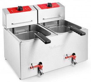 Friteuza profesionla dubla (2 cuve x 7L) cu filtrarea manuala inclusa, 230V