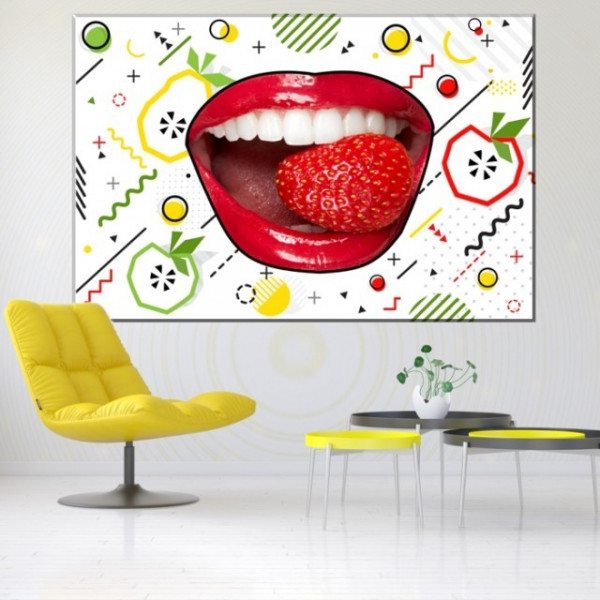 Tablou Canvas Dinti Albi cu Fructe Geometrice CSD14