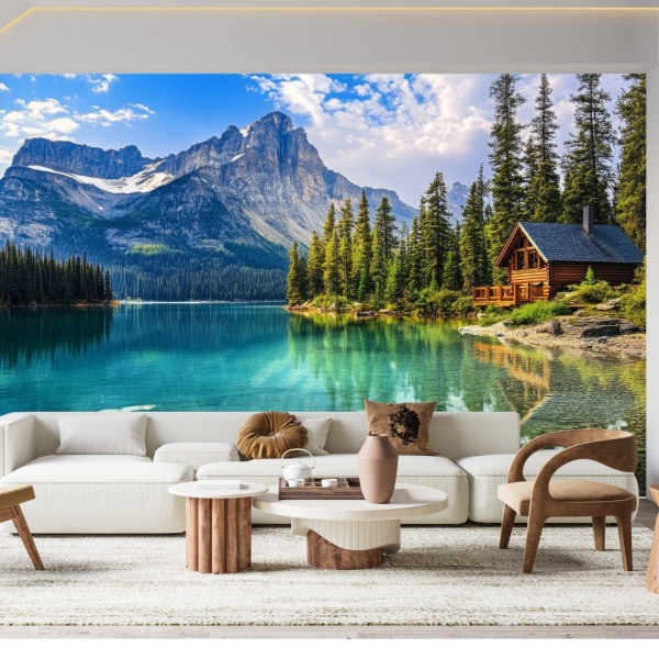Fototapet Peisaj de Munte cu Cabana pe Lac PIN62 - Img 3