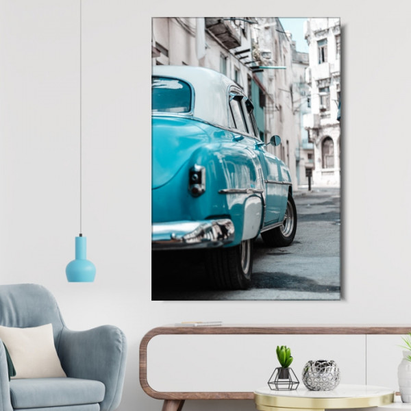 Tablou Canvas Masina Retro Albastra pe Strada in Havana ACT25 - Img 3