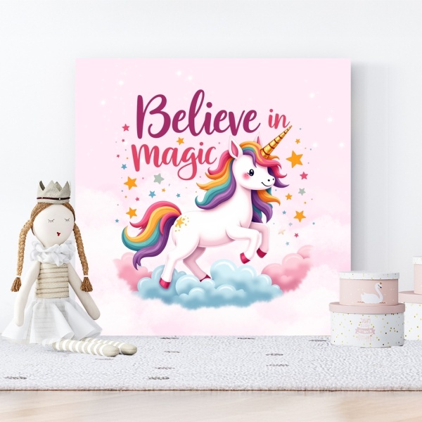 Tablou Canvas Unicorn cu Păr în Culorile Curcubeului CGN37 - Img 3