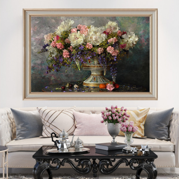 Tablou Vaza Cu Bujori Albi si Flori Roz, Canvas + Rama TPF32