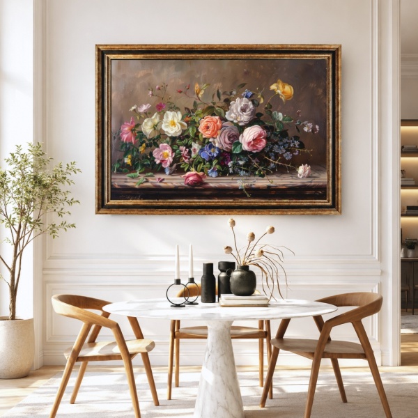 Tablou Vază cu Flori Elegante | Canvas + Rama CFN10 Dinning cu rama maro