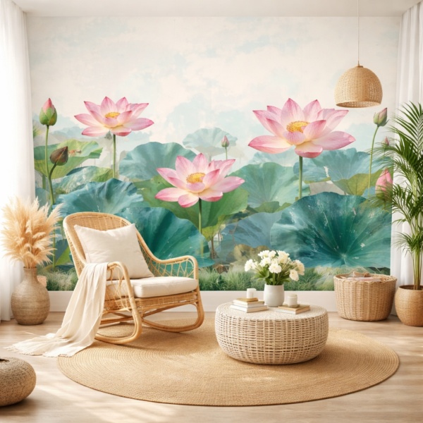 Fototapet Lotus Zen cu Frunze Tropicale FLAR122 Living