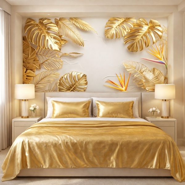 Fototapet Golden Monstera Paradise Dormitor Lux