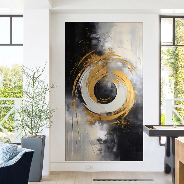 Tablou Canvas Abstract Cerc Auriu ATF76 - Img 4
