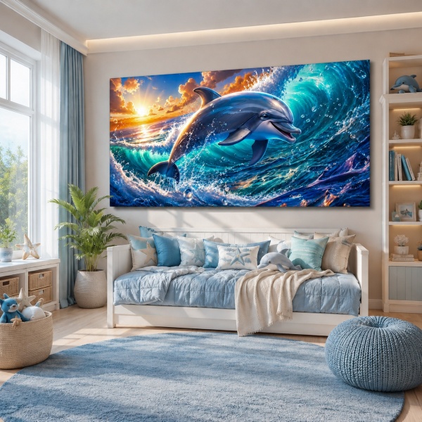 Tablou Canvas Delfin în Salt la Apus ANLS63 Dormitor Copii