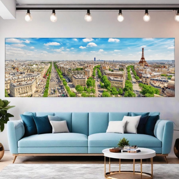 Tablou Canvas Panoramic cu Vedere Aeriană și Turnul Eiffel UTW1 - Img 3
