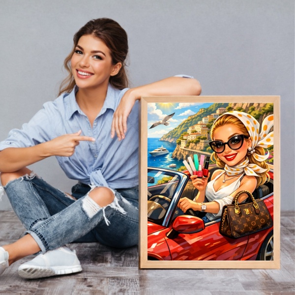 Caricatură glamour personalizată – Femeie elegantă pe Coasta Amalfi CHP6 - Img 2