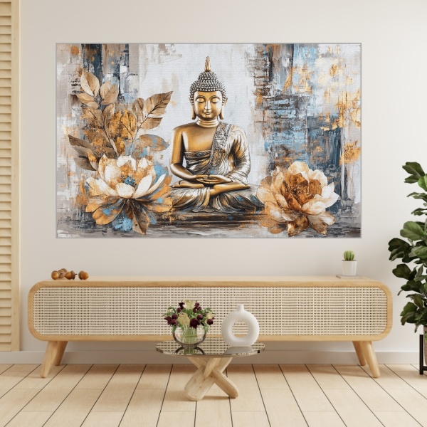 Tablou Canvas Buddha și Flori de Lotus FLAR76
