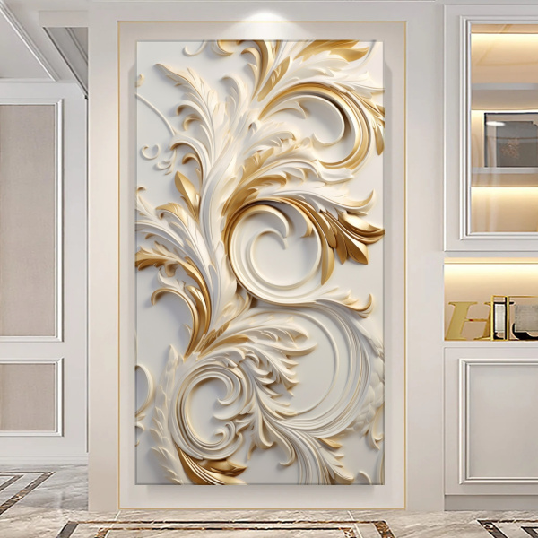 Tablou Canvas Frunze Spiralate 3D Alb-Auriu BYL14
