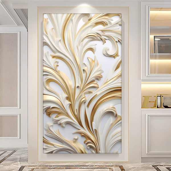 Tablou Canvas Frunze Spiralate 3D Alb-Auriu BYL15