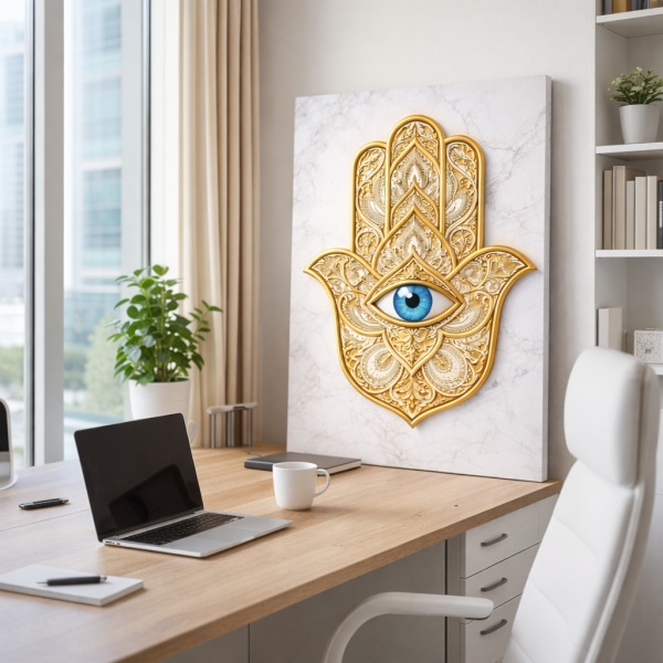 Tablou Canvas Hamsa Regală – Ochiul Protecției TSYM2 Birou Modern