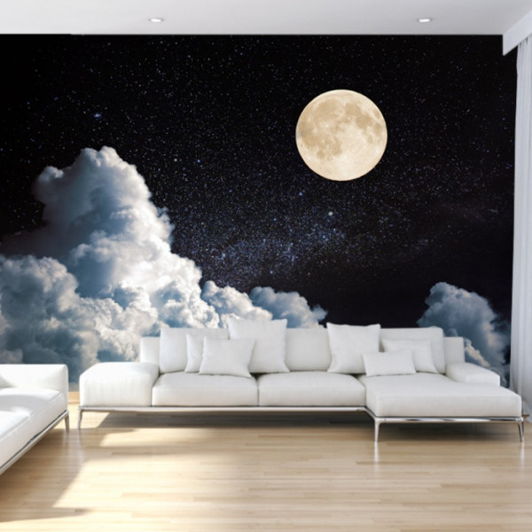 Fototapet 3D Cer Instelat cu Luna printre Nori OUS72 - Img 3
