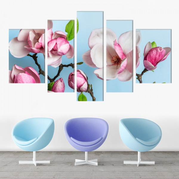 Multicanvas Flori de Magnolie Primavara cu Fundal Albastru BFL102 - Img 3