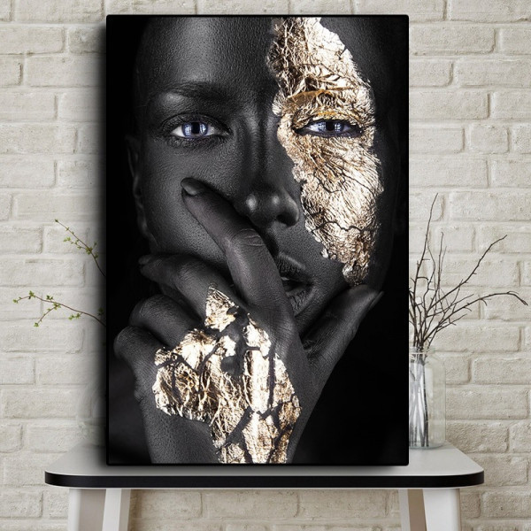 Tablou Canvas Portret Fashion Negresa cu Machiaj Auriu BGM64 - Img 4