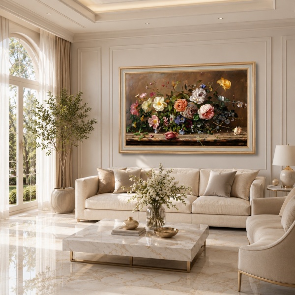 Tablou Vază cu Flori Elegante | Canvas + Rama CFN10 Living cu Rama Aurie