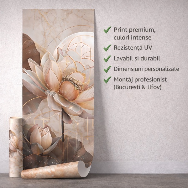 Fototapet Lotus Majestic cu Textură Marmurată FLAR90 - Img 2