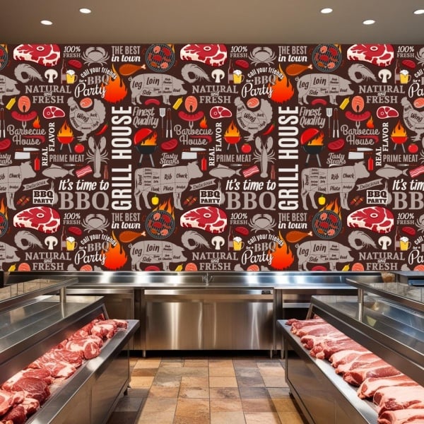 Fototapet Măcelărie cu Elemente Tematice GMF1 🍖🐷🐄