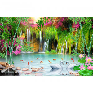 Fototapet 3D Cascada cu Lebede WTF88 - Img 2