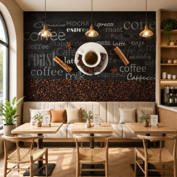 Fototapet Boabe de Cafea cu Ceasca si Scortisoara ACOF40