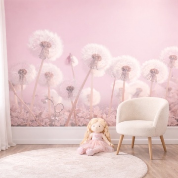 Fototapet cu păpădii pe fundal roz pastel SRN21