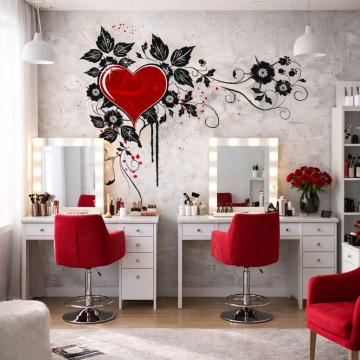Fototapet Urban Romantic Inimă Roșie cu Flori Negre Beauty Salon