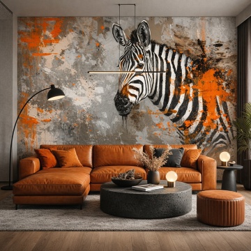 Fototapet Zebra Abstractă cu Accente Portocalii ANLS53 living urban