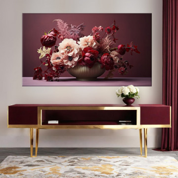 Tablou Canvas Aranjament Floral Simfonie Bordo TPF58 - Img 3