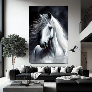 Tablou Canvas Artistic Cal Alb cu Plete Rebele  HS178