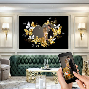 Tablou Canvas Colaj Inima cu Fluturi Aurii Personalizat 1 Poza CFR4 - Img 3