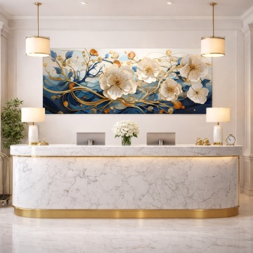 Tablou Canvas Panoramic – Dans de Flori Albe pe Valuri Albastre Receptie Hotel