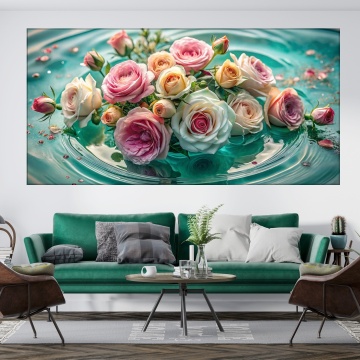 Tablou Canvas Trandafiri Pe Luciul Apei FLAR18