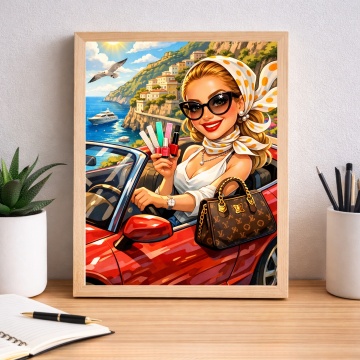 Caricatură glamour personalizată – Femeie elegantă pe Coasta Amalfi CHP6 - Img 3